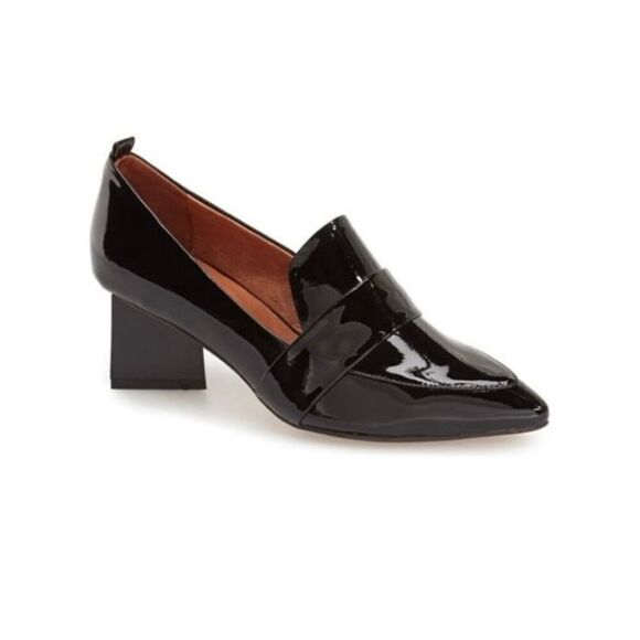 Jeffrey Campbell Women’s 7.5 LOCKLYN Black Patent Leather Heeled Loafers - Picture 1 of 9